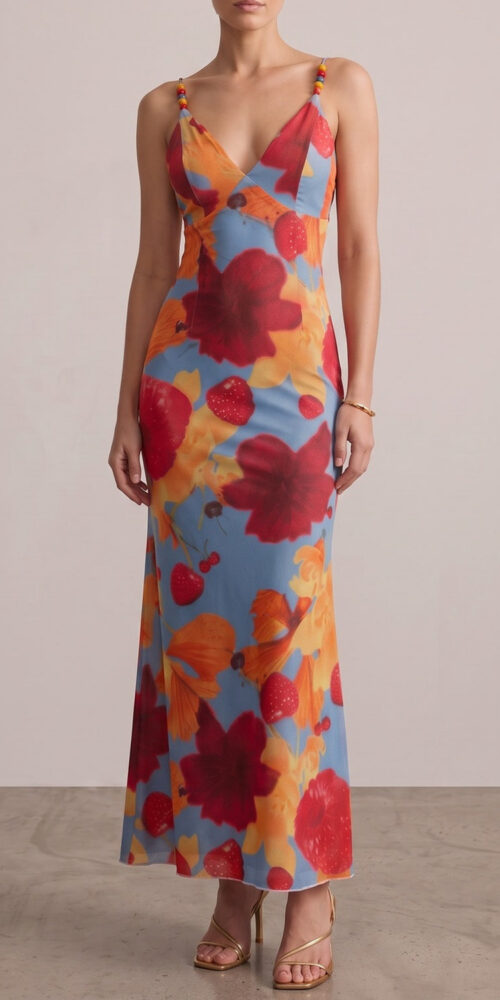 5f34a0e62ec7f1e7 BEADED STRAP TROPICAL FLORAL MERMAID MAXI DRESS