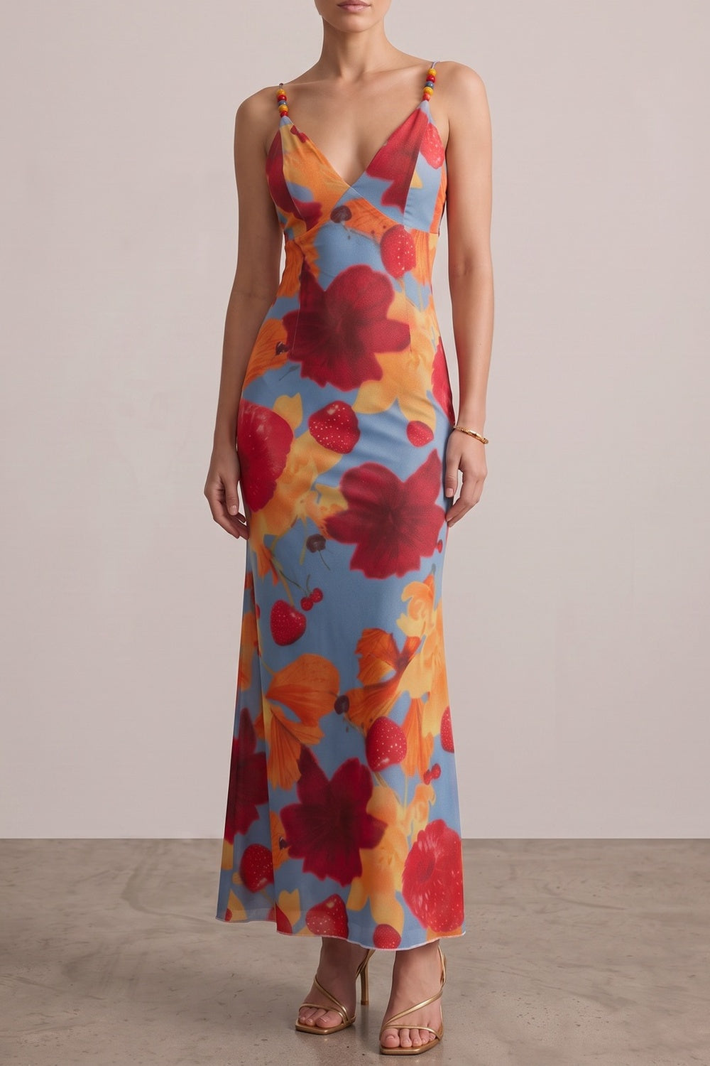 5f34a0e62ec7f1e7 BEADED STRAP TROPICAL FLORAL MERMAID MAXI DRESS