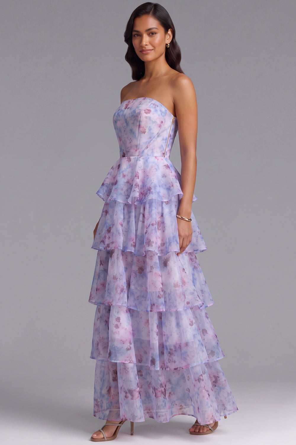 5fe888321cb5bea2 FLORAL STRAPLESS TIERED MAXI DRESS FOR WEDDING GUEST