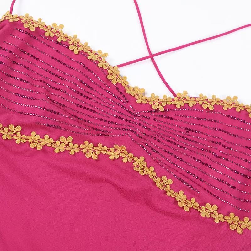 HOT PINK BEADED HALTER TOP & MERMAID MAXI SKIRT SET