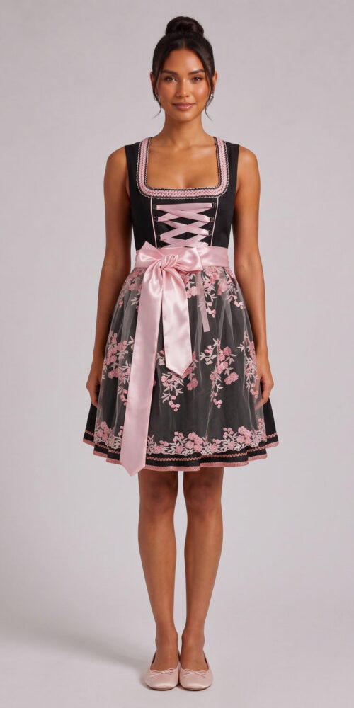 614880670b8b7ba1 BLACK MATTE WOVEN FIT-AND-FLARE DIRNDL DRESS