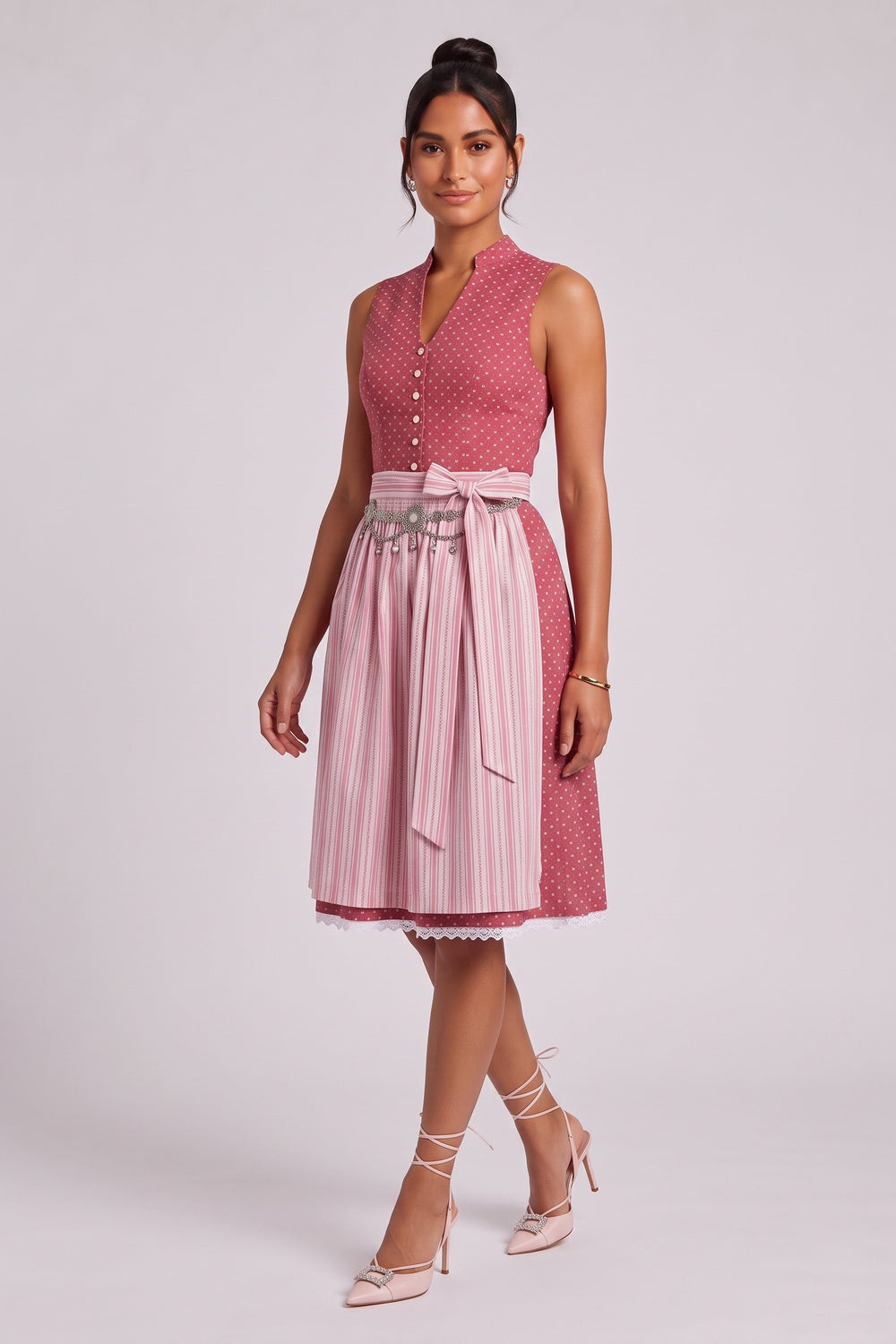 617cd038f49af92a RED COTTON WOVEN FIT-AND-FLARE DIRNDL DRESS