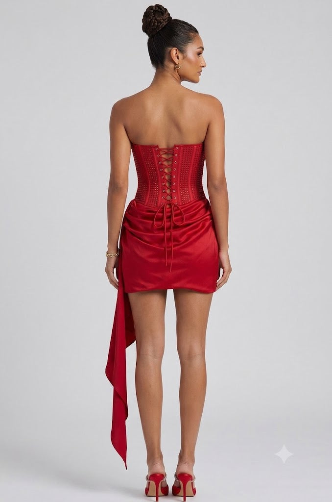 628dd744-09fb-4368-ad13-02dea0c72de5 RED ASYMMETRIC CORSET MINI DRESS FOR PARTY