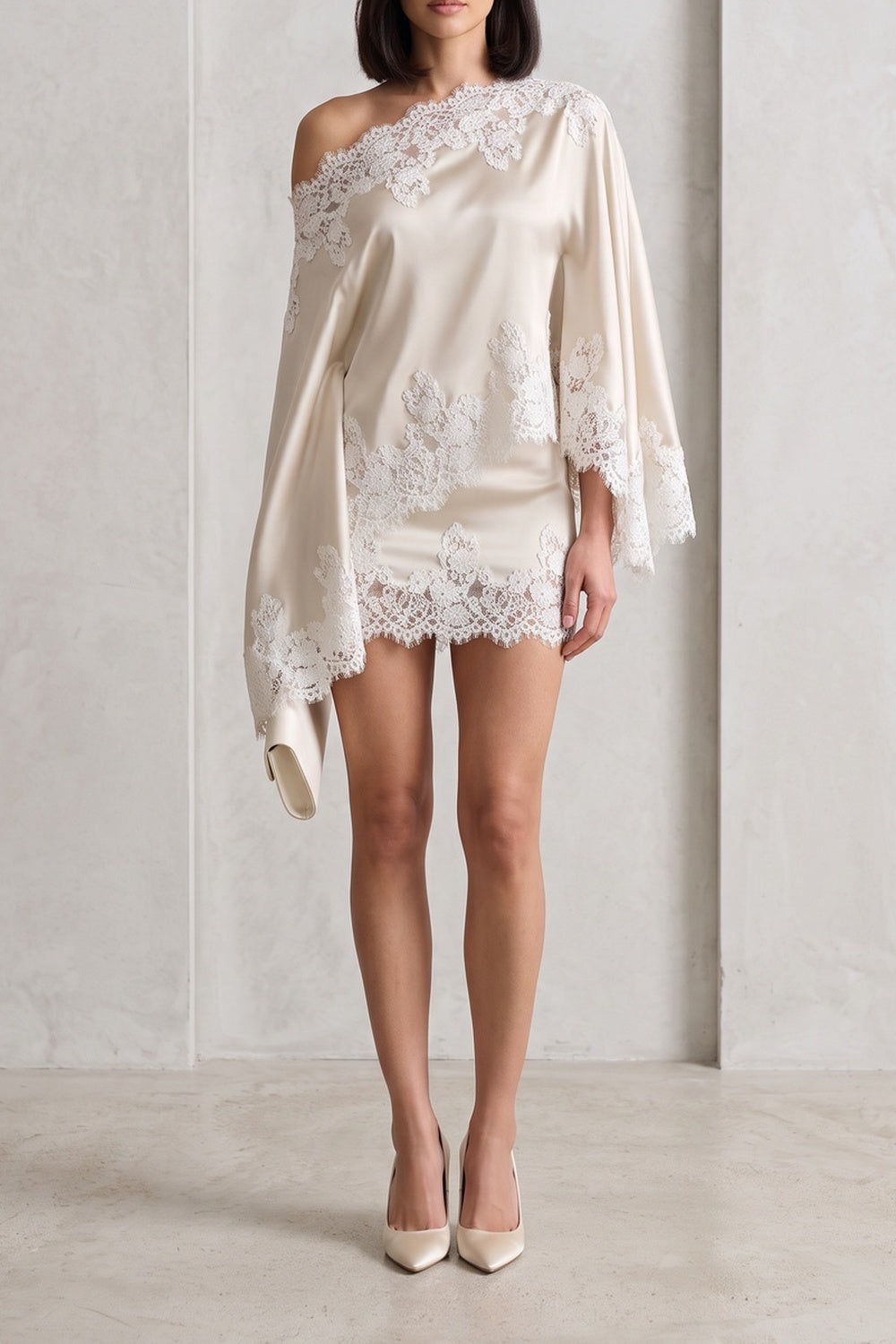 OFF-SHOULDER LACE SATIN CO-ORD SET FOR PARTY