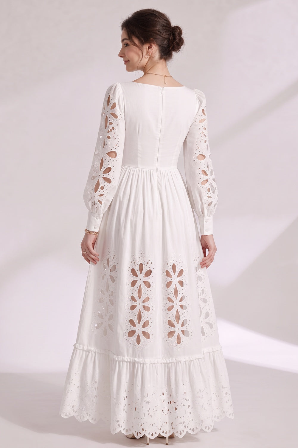 WHITE EYElet A-LINE MAXI DRESS COTTON POPLIN