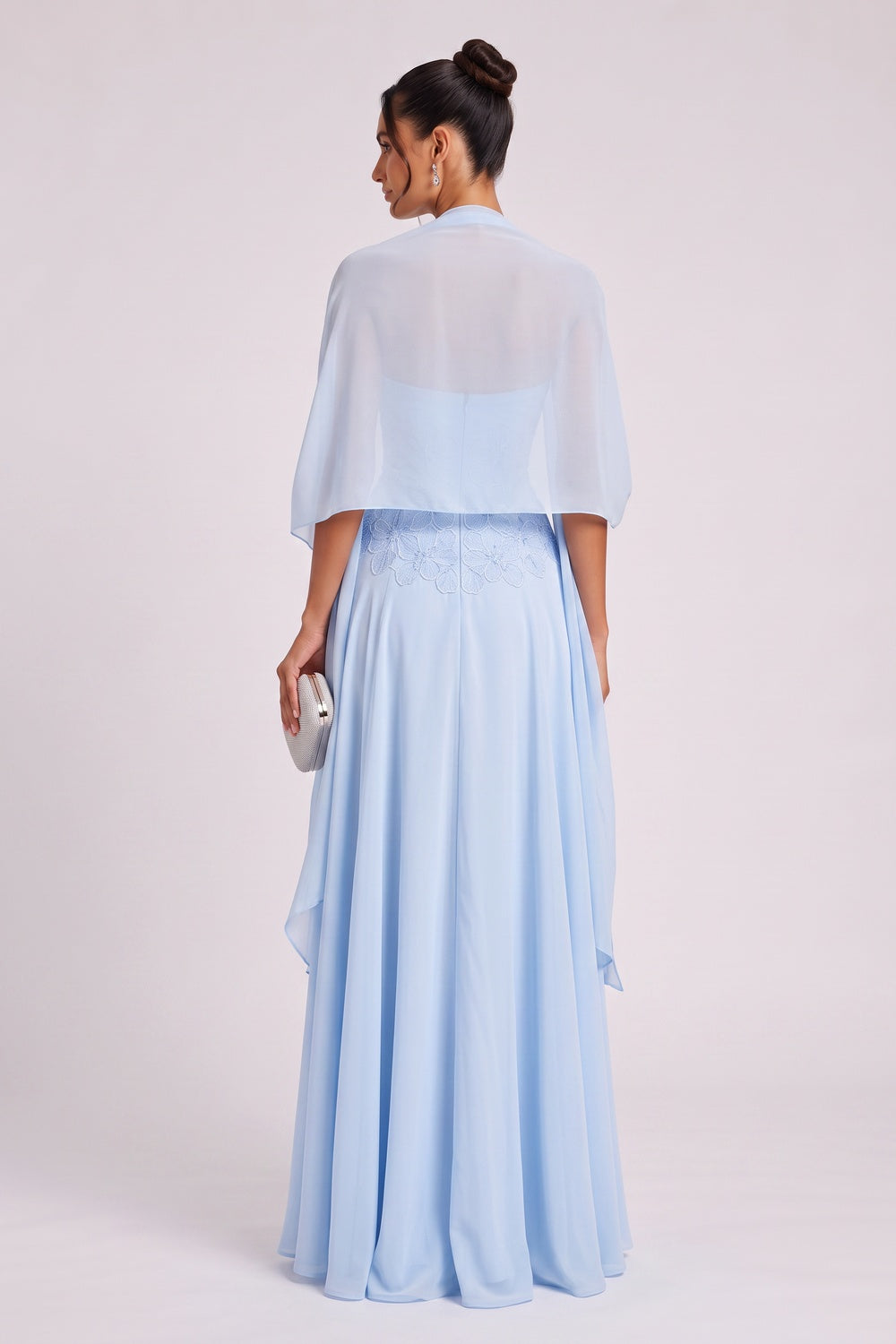LIGHT BLUE CHIFFON A-LINE EVENING GOWN