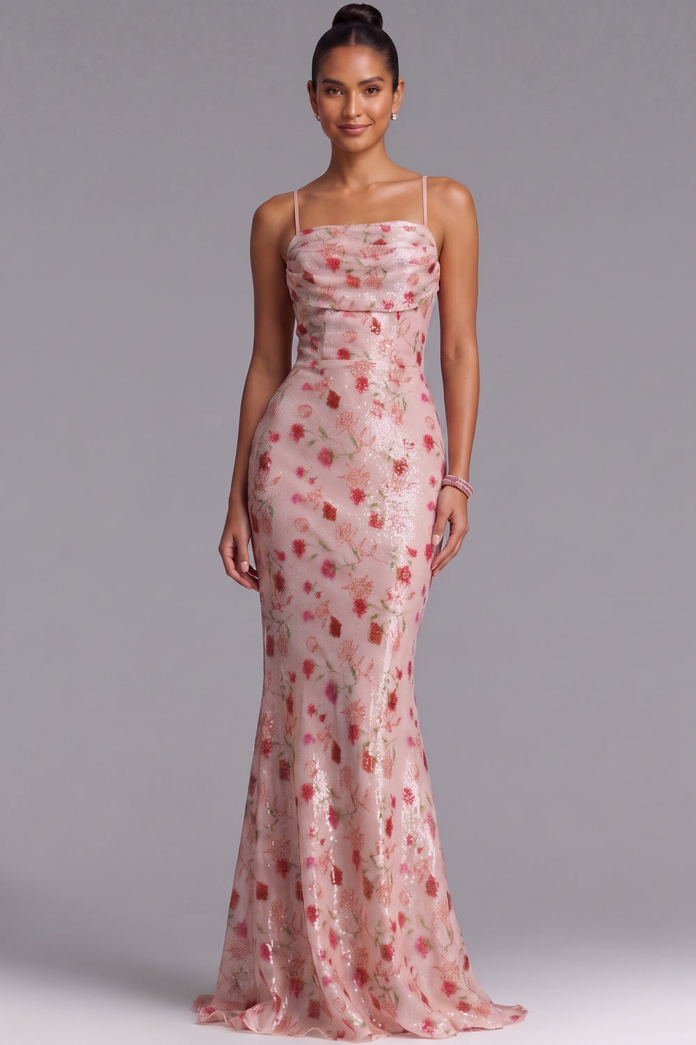 BLUSH PINK SEQUIN MERMAID GOWN, LACE-UP BACK, PROM