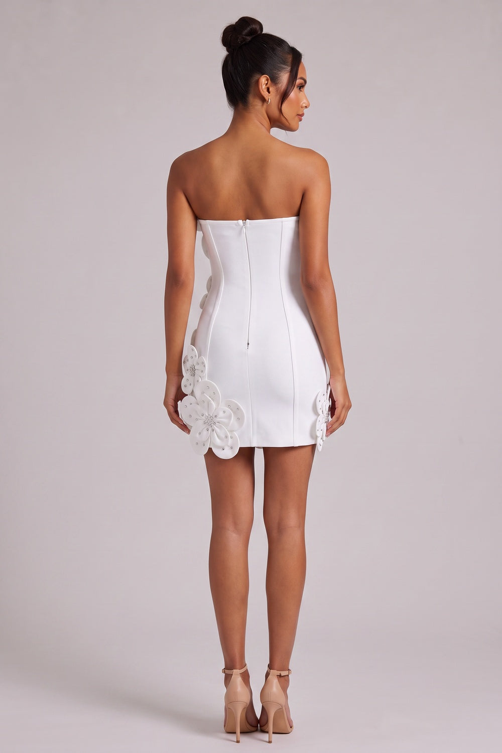 6521716268094763 WHITE 3D FLORAL BODYCON MINI DRESS FOR COCKTAIL PARTY