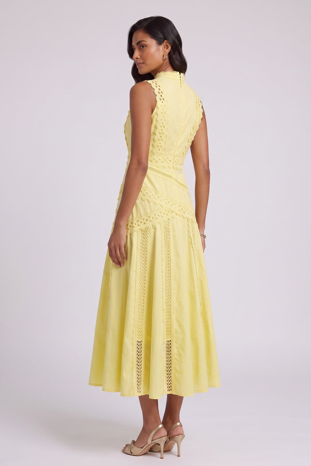 65380e6e3833a903 YELLOW A-LINE LACE MIDI DRESS FOR WEDDING GUEST