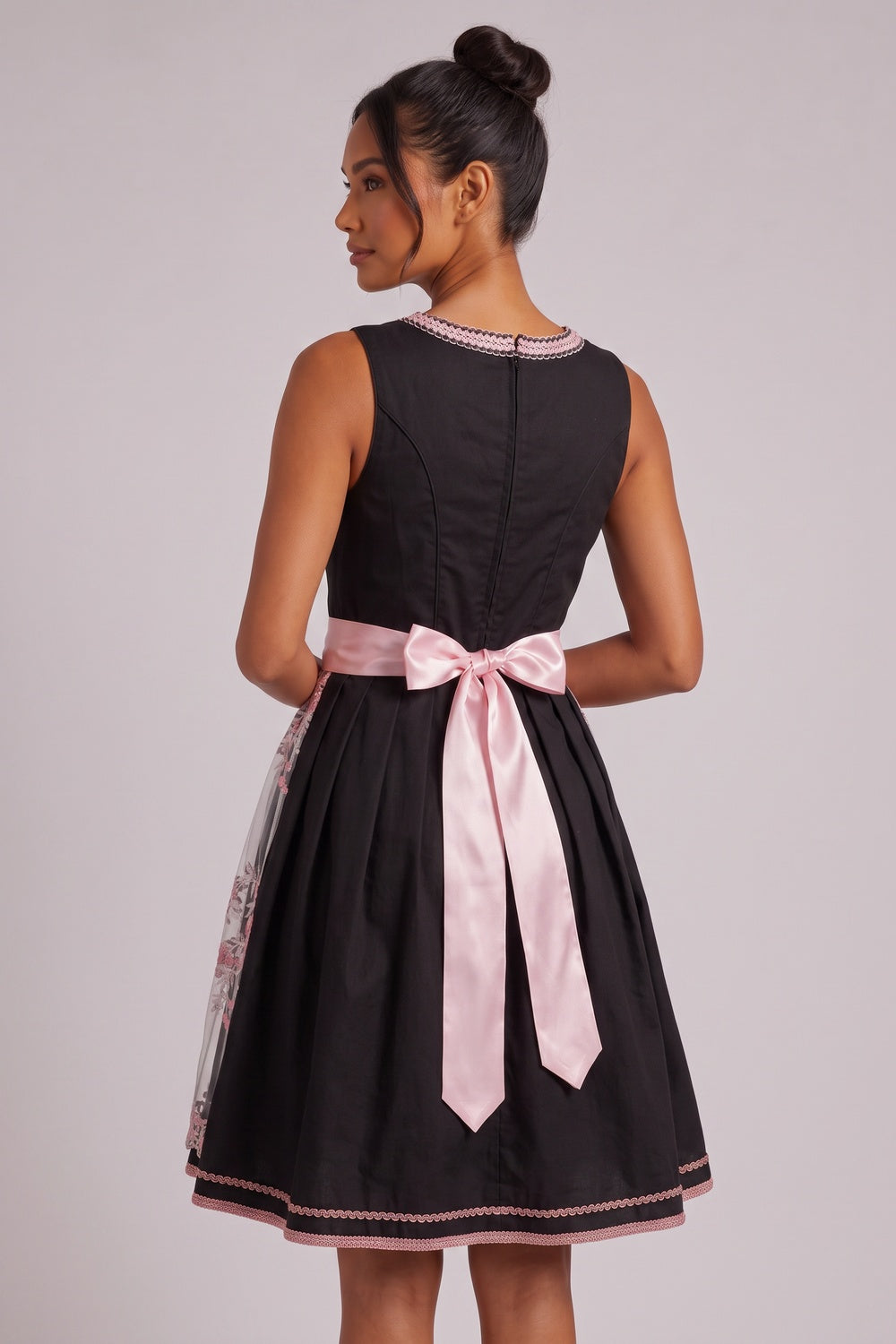 65c896d1de0051df BLACK MATTE WOVEN FIT-AND-FLARE DIRNDL DRESS