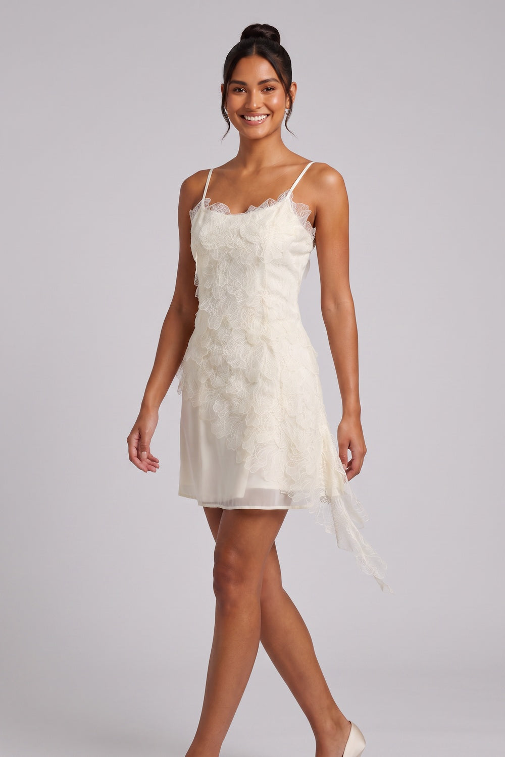 667a31ba46d644a6 WHITE LACE RUFFLED MINI SLIP DRESS FOR PARTY