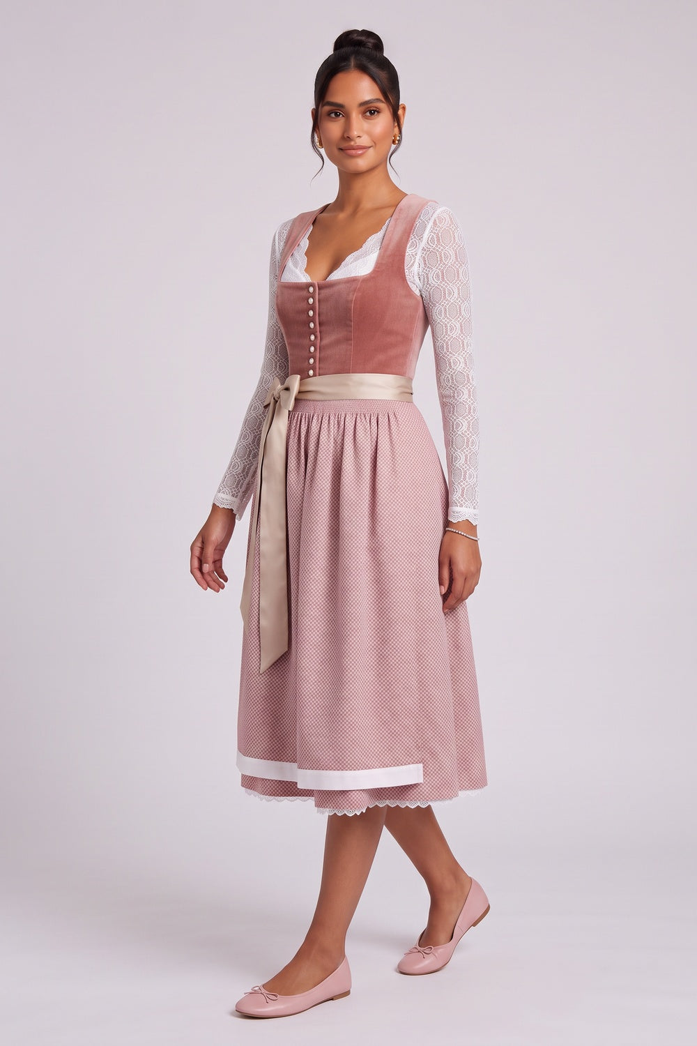 6680de8623ae65c3 DUSTY ROSE VELVET A-LINE DIRNDL DRESS
