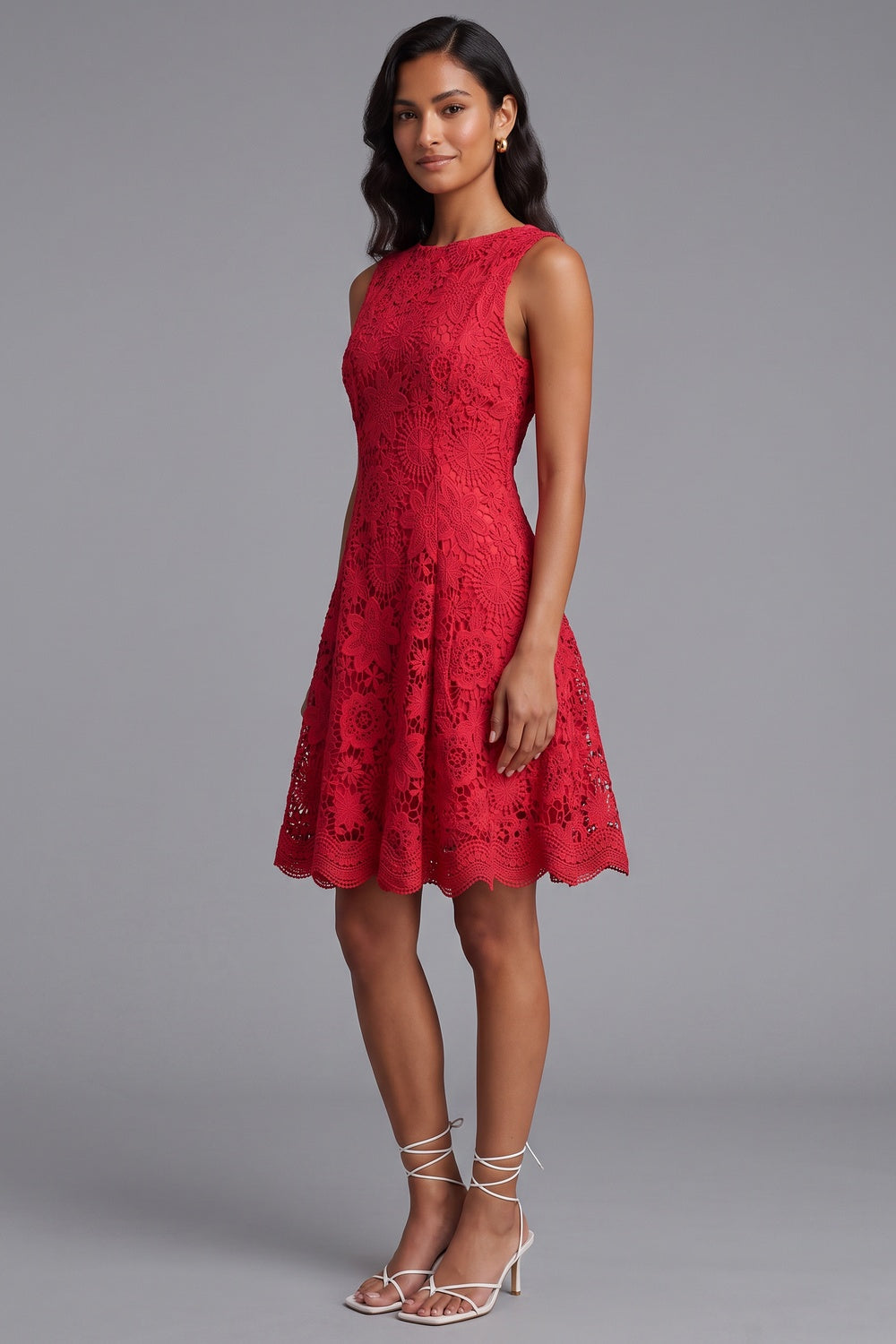 66818785dcb36575 RED GUIPURE LACE FIT-AND-FLARE WEDDING DRESS