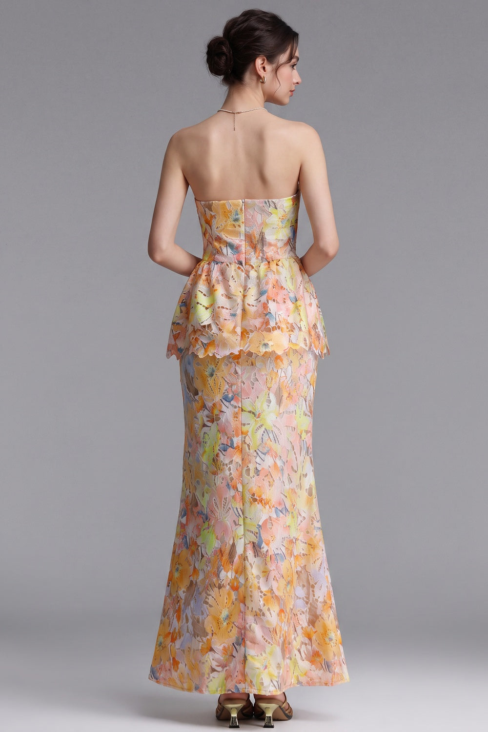 67d7ffdc9963da4a YELLOW LACE COLUMN GOWN WITH PEPLUM WEDDING