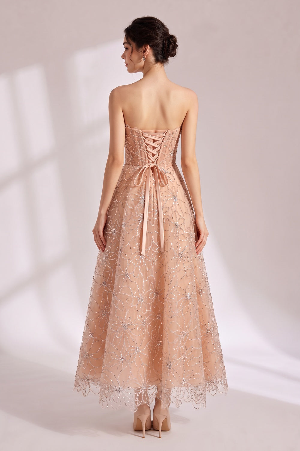 69fe9c23b6aa2cff NUDE BEADED STRAPLESS COLUMN MAXI DRESS