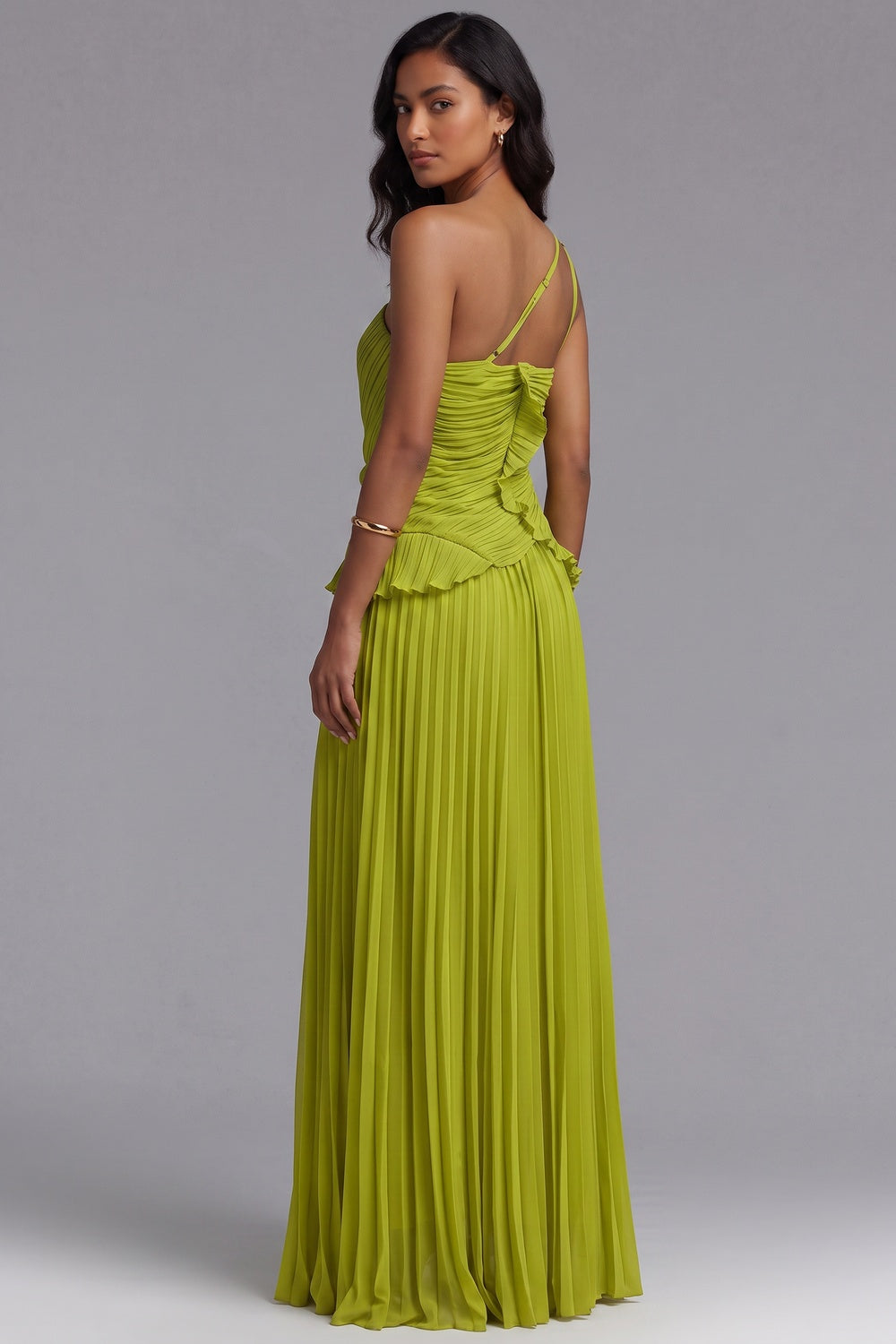 6a30fb5e8d0203e0 LIME GREEN CHIFFON A-LINE EVENING GOWN