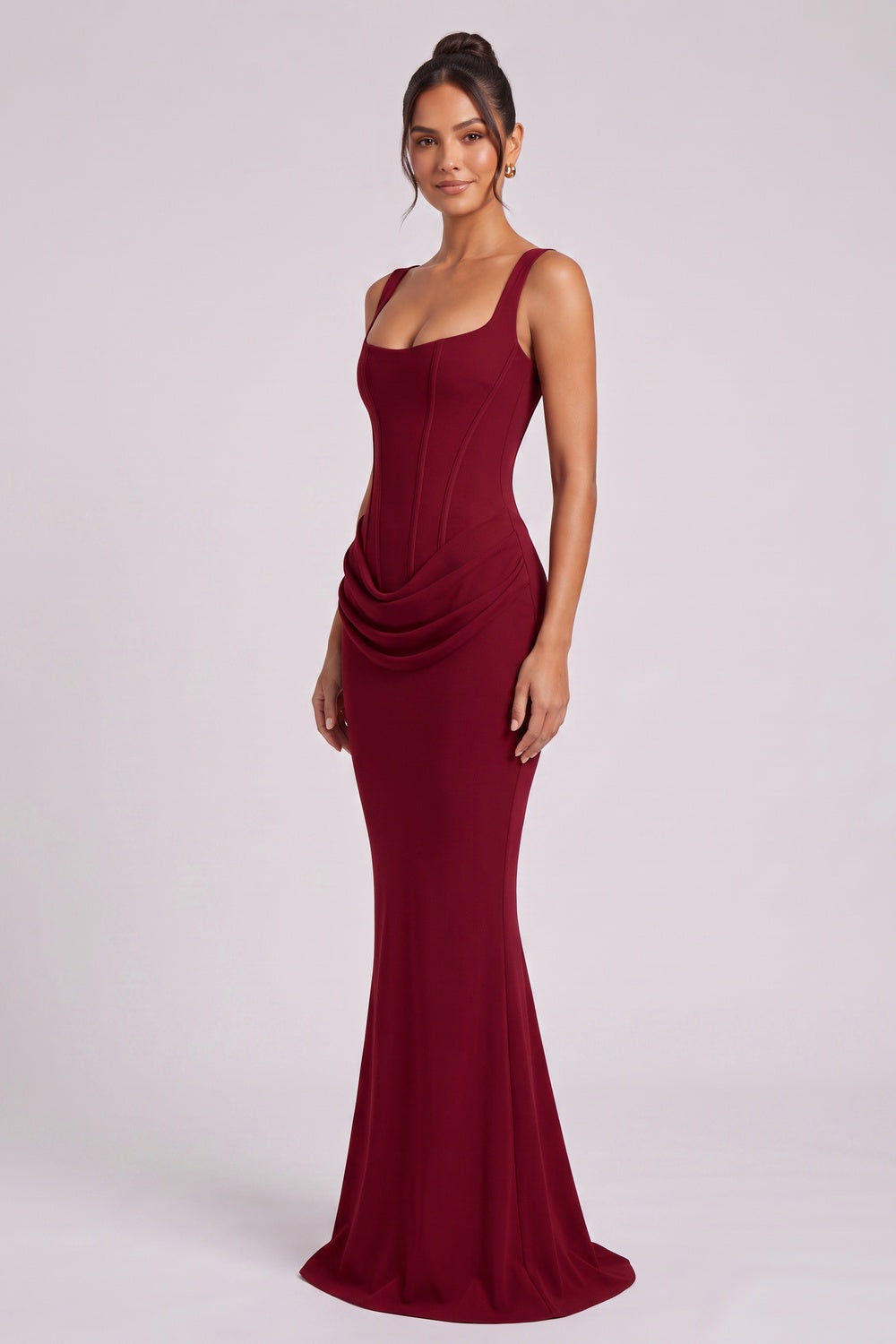 6a8ba8429b23c514 BURGUNDY CREPE MERMAID EVENING GOWN