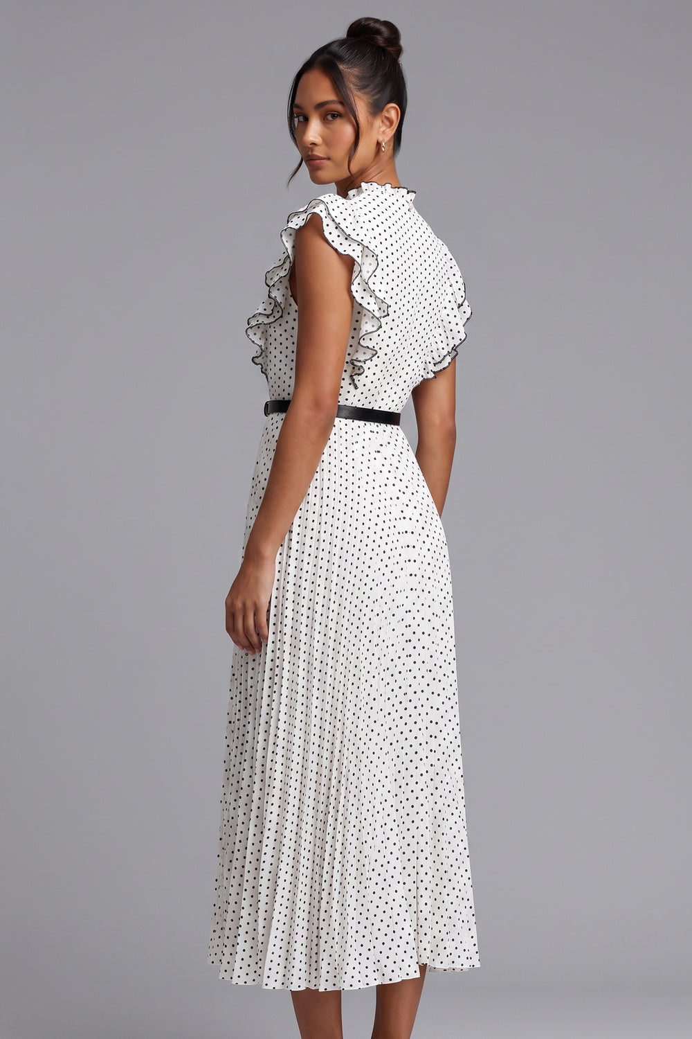 6b099b9f1ce08859 POLKA DOT RUFFLE SLEEVE MIDI DRESS FOR WEDDING GUEST