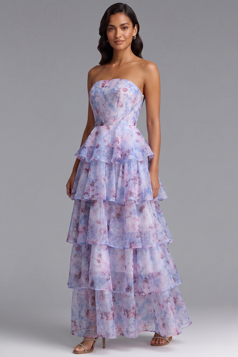 6b68f69c70130d81 FLORAL STRAPLESS TIERED MAXI DRESS FOR WEDDING GUEST