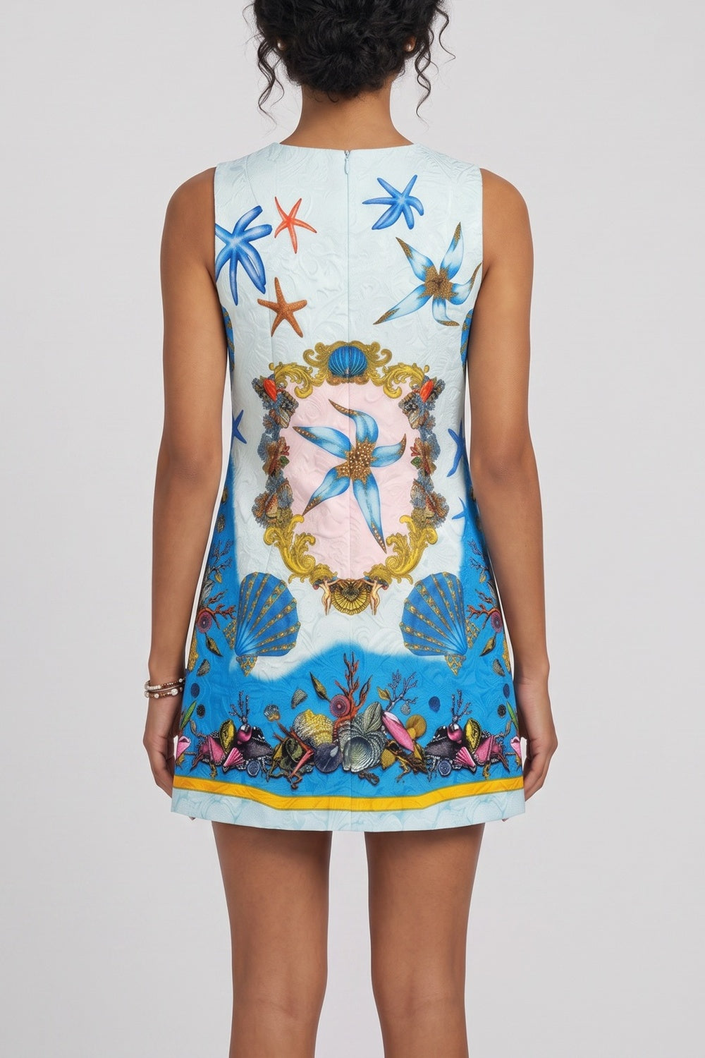 SLEEVELESS OCEAN PRINT SHIFT DRESS FOR WOMEN