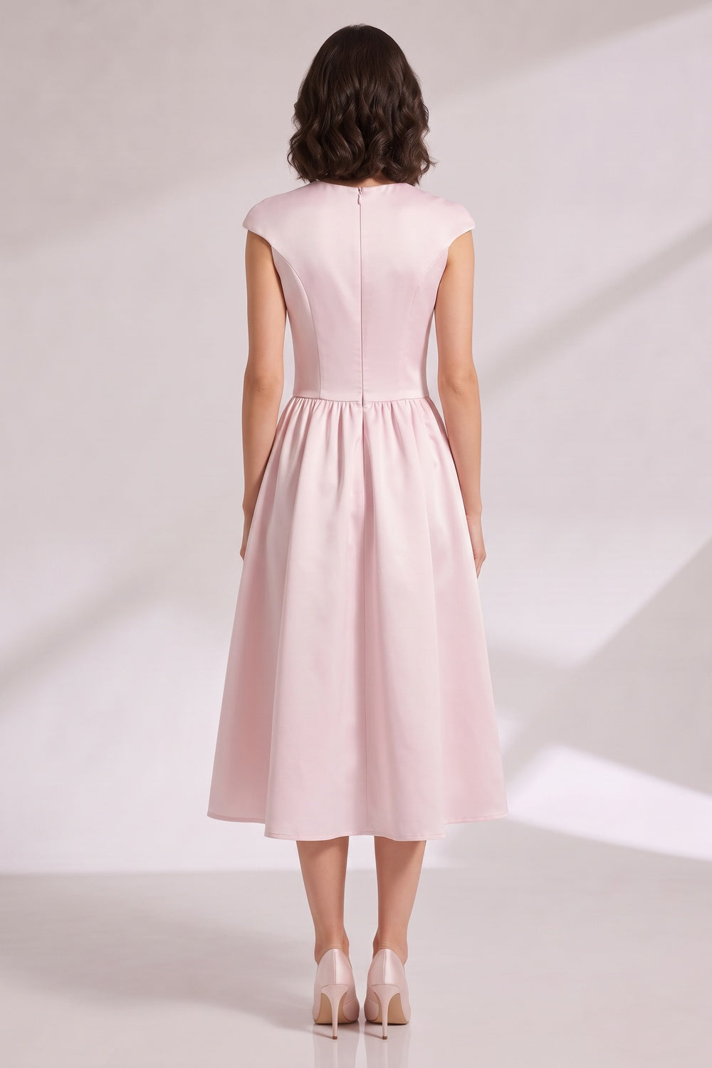 6c2b367366845b0f PINK CAP SLEEVE MIDI DRESS WITH BACK ZIP