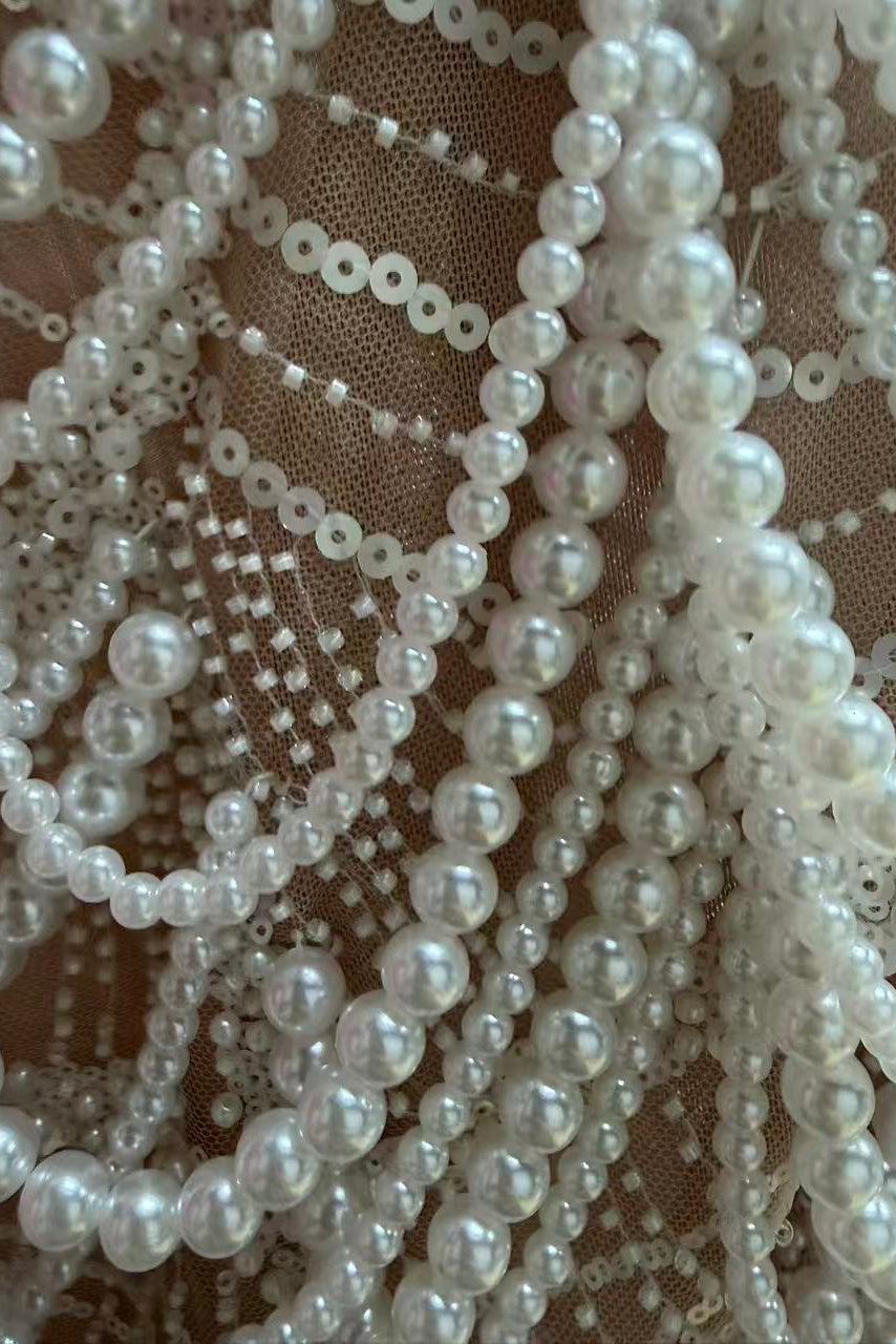 6dd40f706fb003a4f3069f619837f918 OFF SHOULDER ORGANZA PEARL MINI BODYCON DRESS