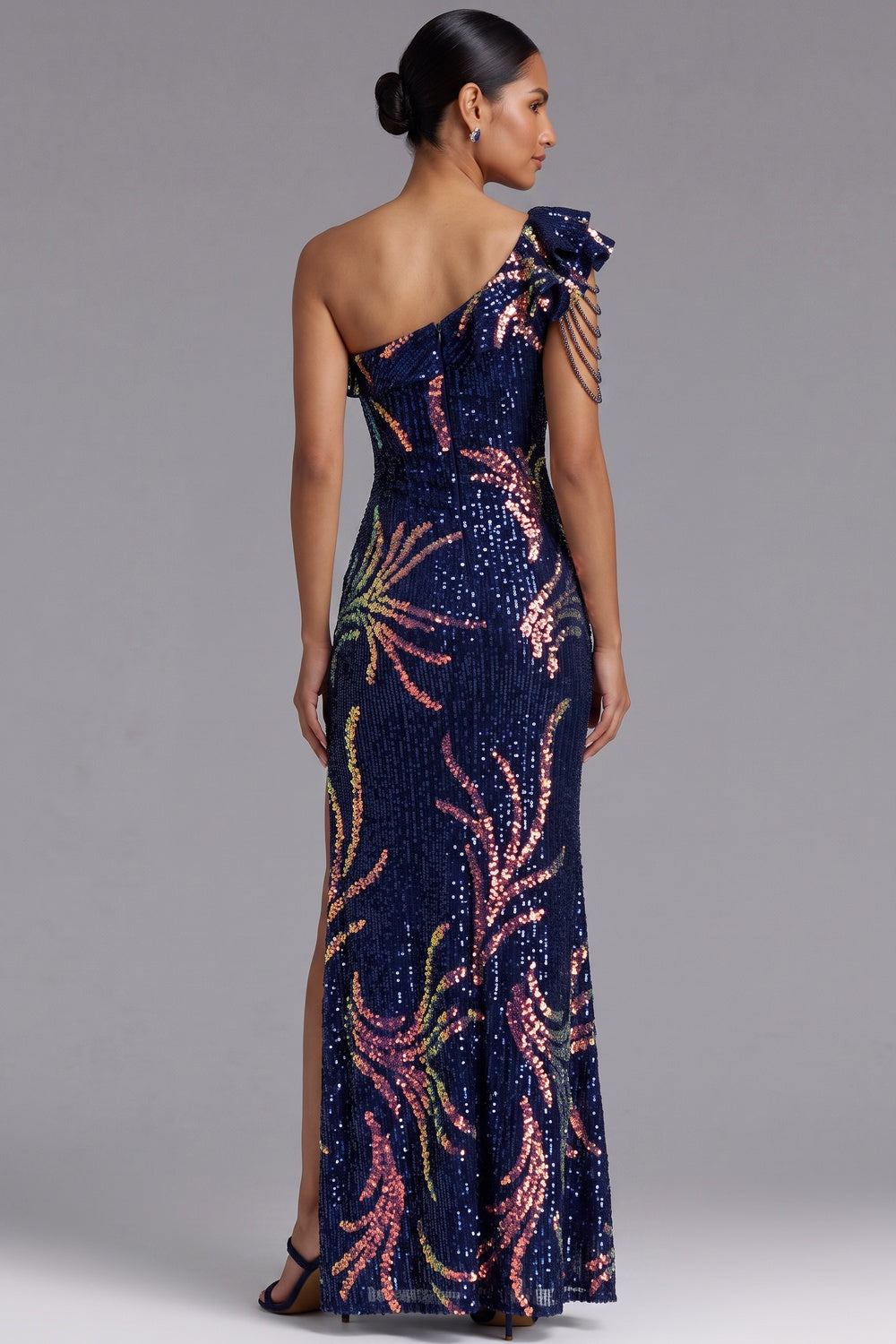 6dffa14b5904ff6b NAVY BLUE ONE-SHOULDER SEQUIN MAXI GOWN