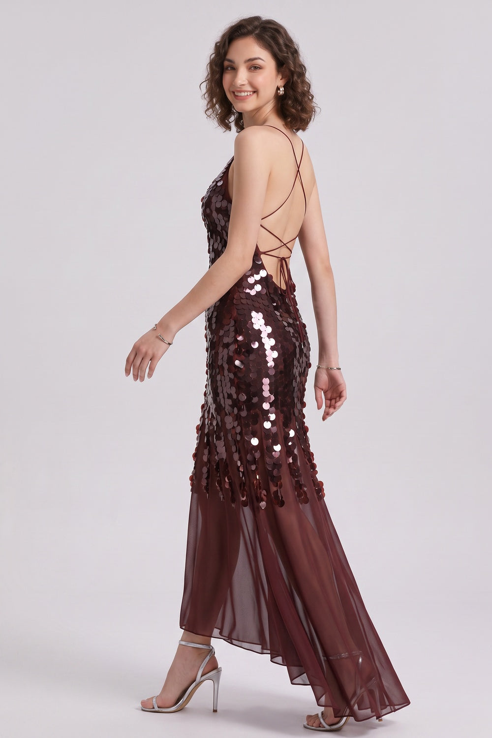6e1f23a327dfda4f BURGUNDY SEQUIN SHEATH DRESS WITH FLARED SHEER SKIRT