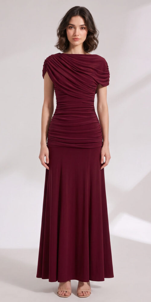 6ef0c0ca9b40bf25 BURGUNDY FITTED BODICE FLARED GOWN | EVENING PARTY DRESS