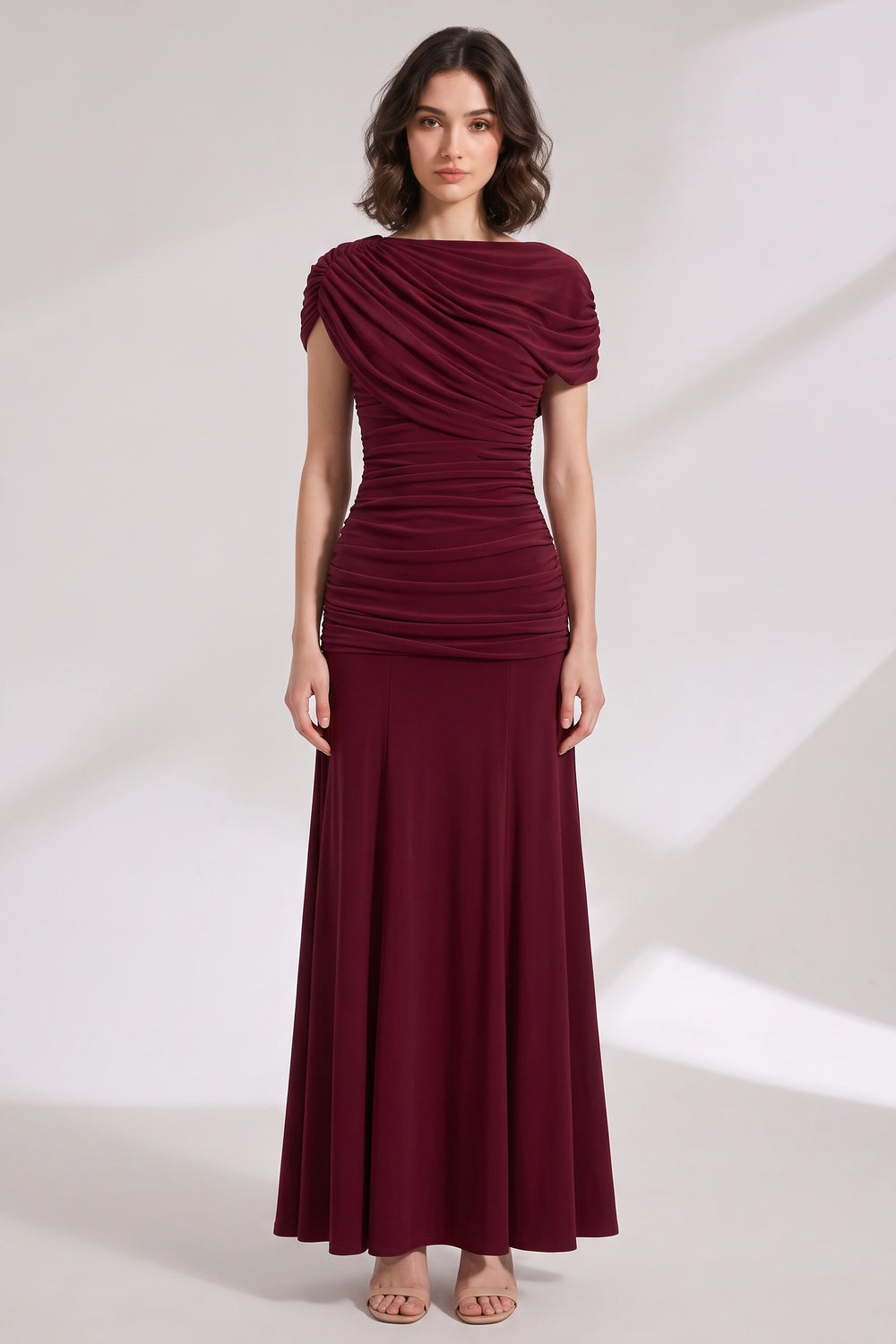 6ef0c0ca9b40bf25 BURGUNDY FITTED BODICE FLARED GOWN | EVENING PARTY DRESS