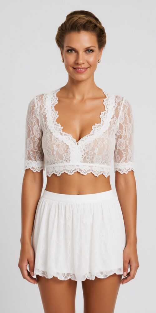 WHITE FLORAL LACE CROPPED BOXY BOLERO JACKET