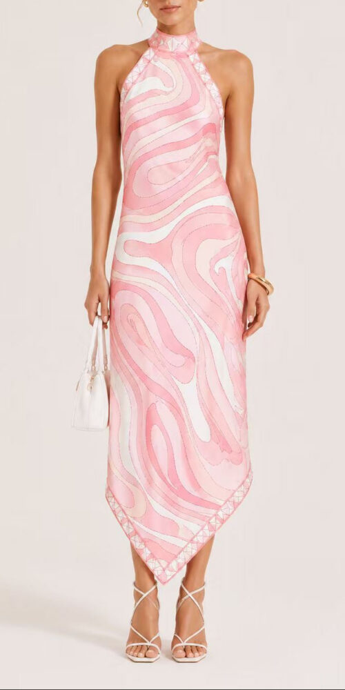 7096aa327b38479a5b39f8f9ccd0d613 HALTER SWIRL SATIN MIDI DRESS FOR WEDDING GUEST