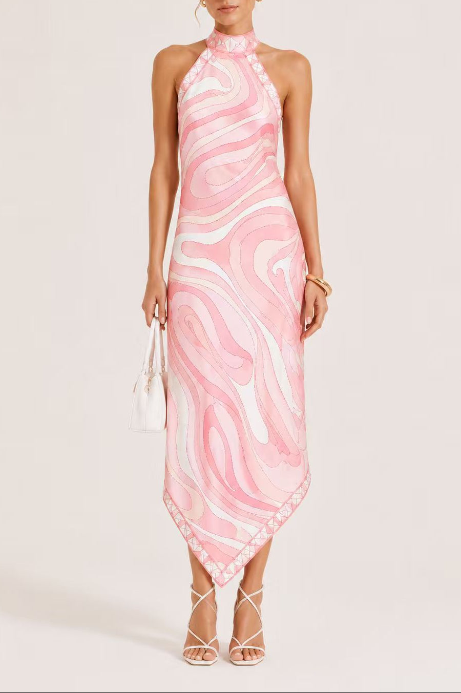 7096aa327b38479a5b39f8f9ccd0d613 HALTER SWIRL SATIN MIDI DRESS FOR WEDDING GUEST