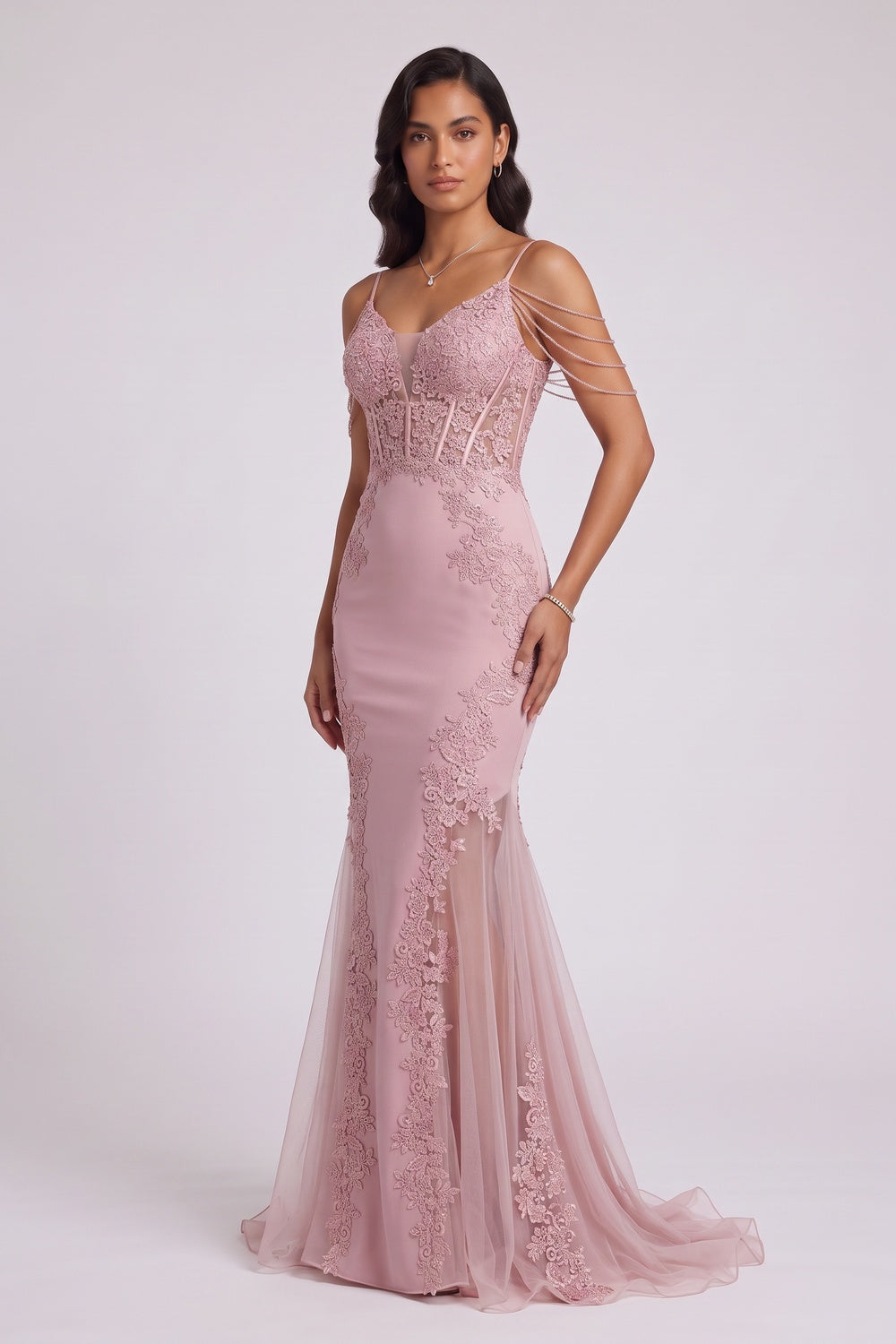 70ad8896fdb78763 BEADED LACE CORSET MERMAID TULLE EVENING GOWN