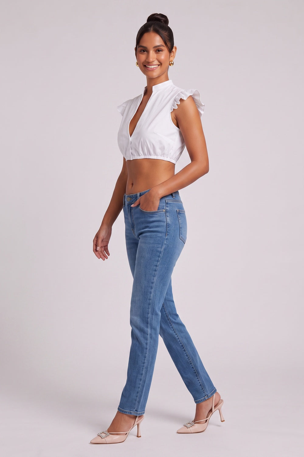 729a0019252805ce WHITE POPLIN FITTED CROP TOP BLOUSE FOR PARTY