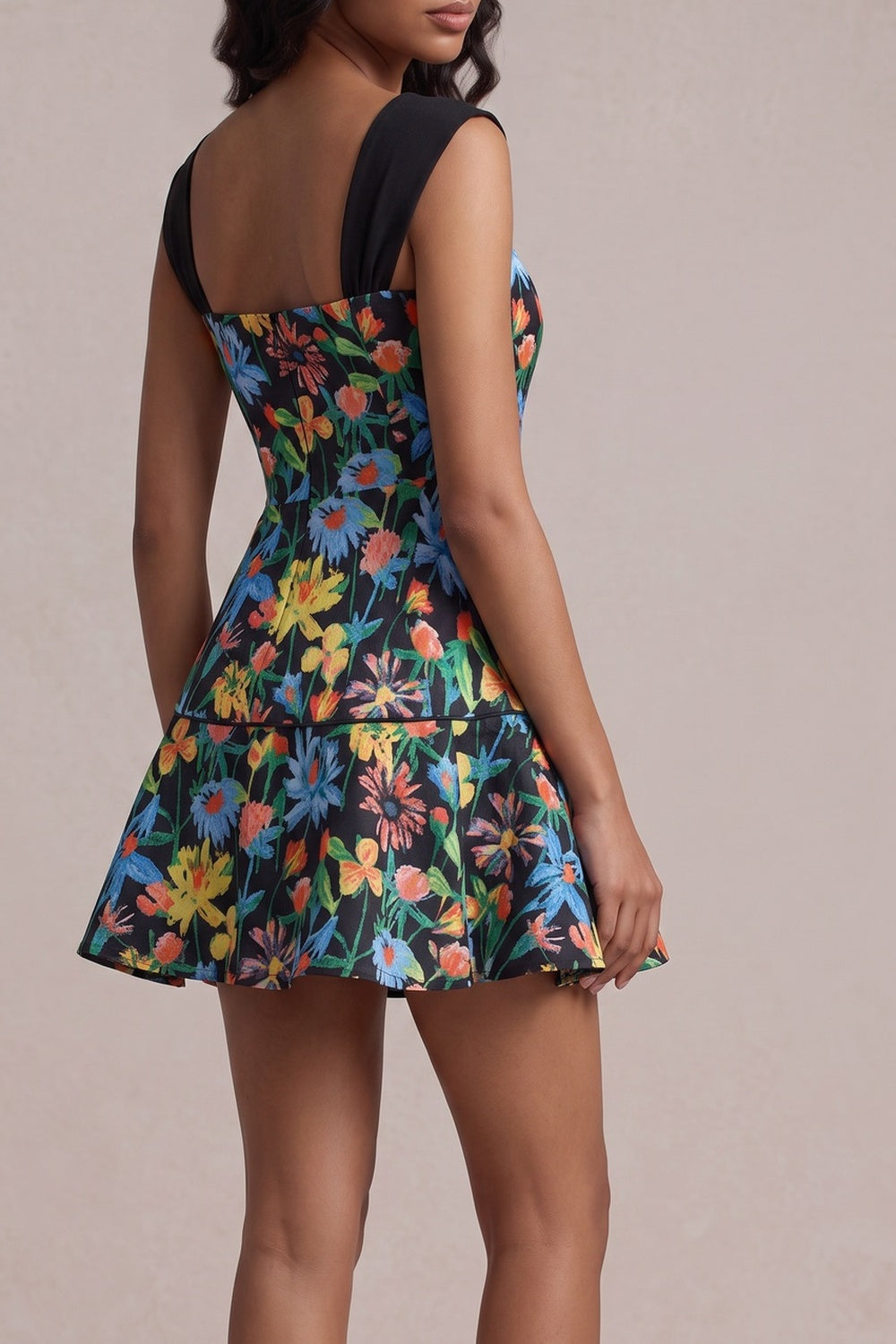 733db4bc2897e3ac SQUARE NECK CAP SLEEVE FLORAL MINI DRESS