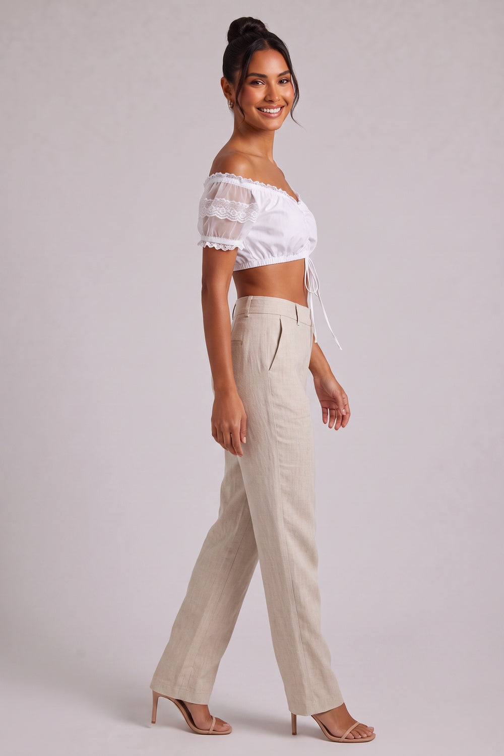 74381a8d836bf725 WHITE OFF-SHOULDER CROP TOP DIRNDL BLOUSE, COTTON BLEND
