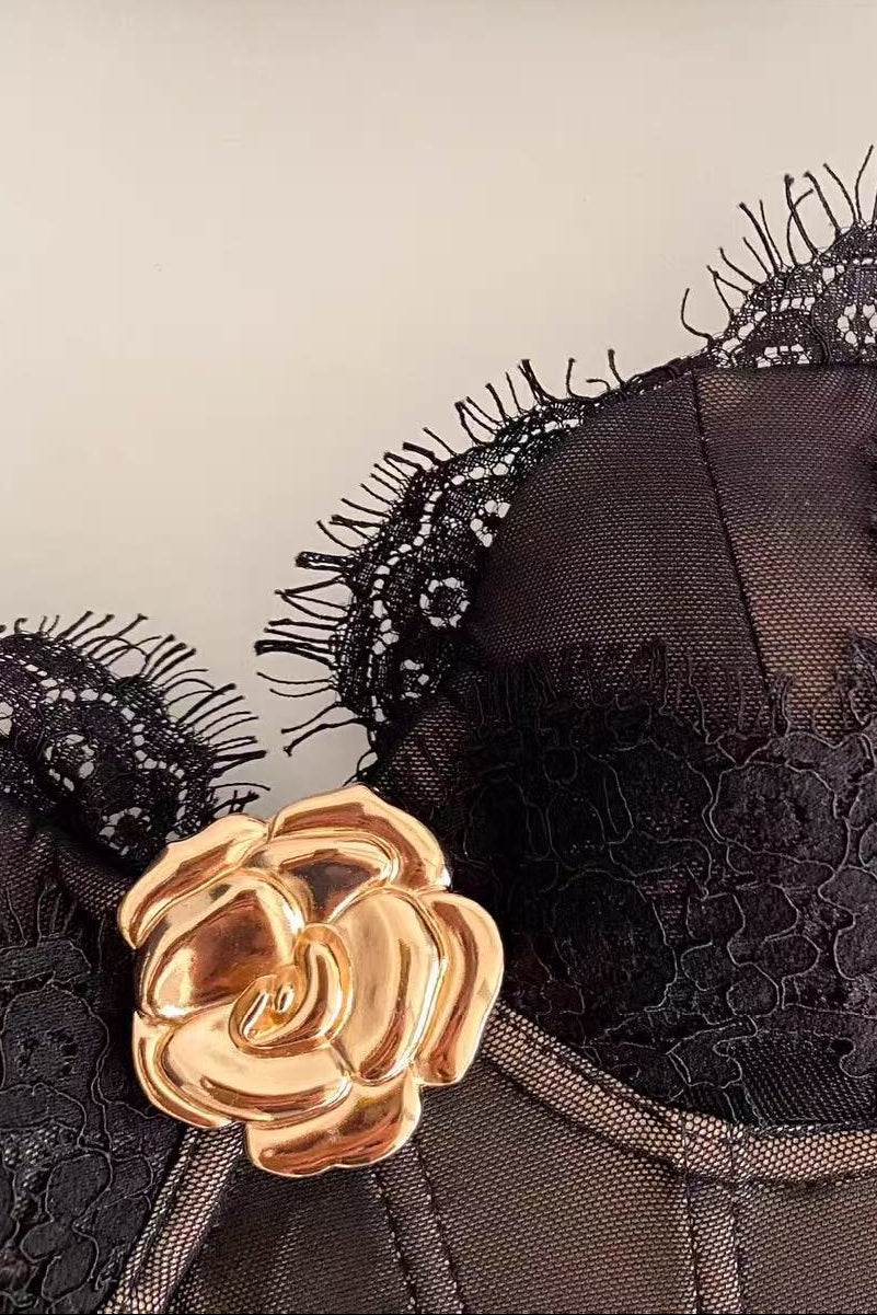 FLORAL LACE SATIN BONED STRAPLESS CORSET TOP FOR WEDDING
