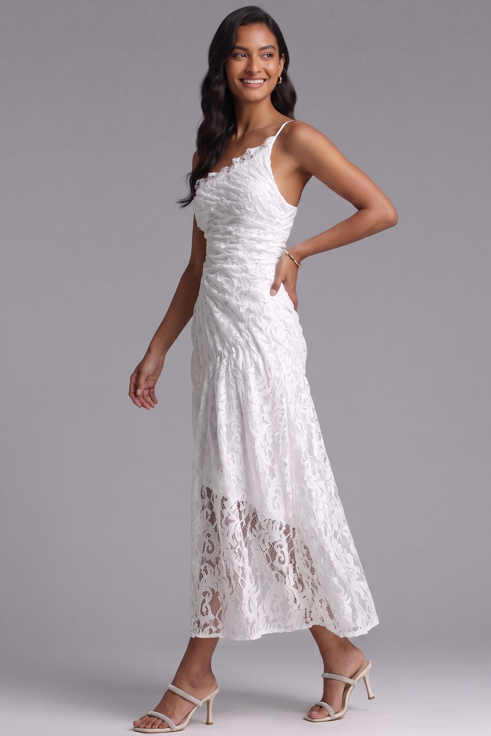 75eee9a7860102d2 WHITE LACE ASYM A-LINE DRESS FOR WEDDING GUEST