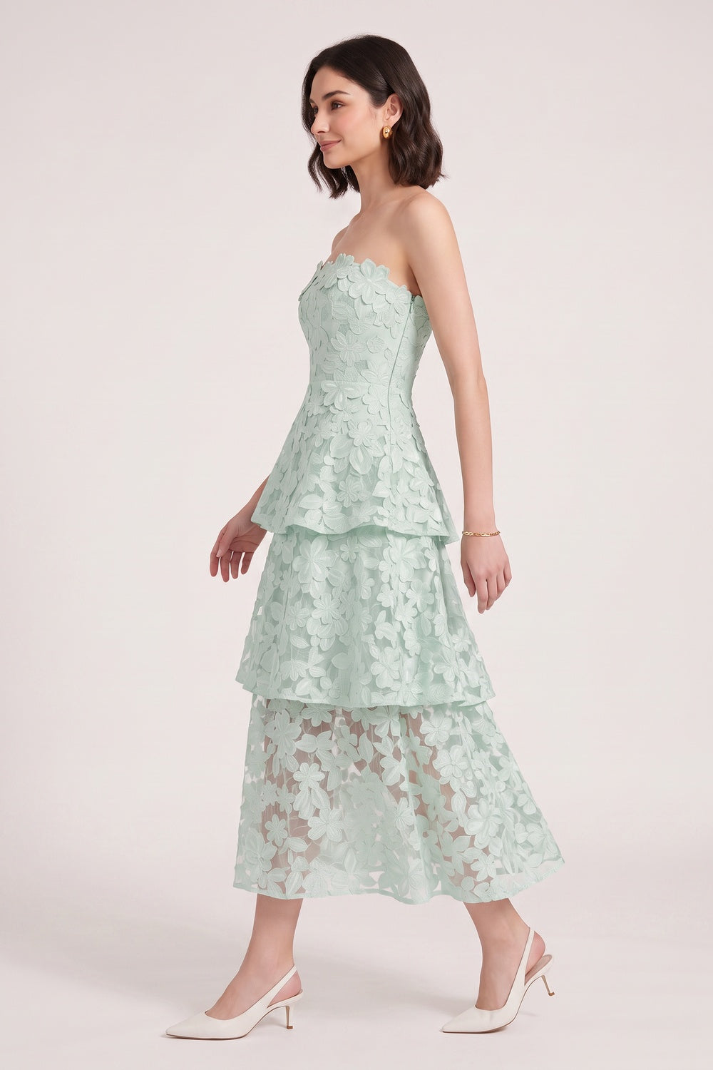 767e2358b72c124b MINT GREEN 3D FLORAL LACE A-LINE TIERED WEDDING GUEST DRESS