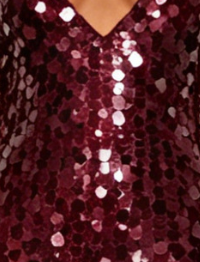 7776905288692f3120b941a0108d0ddb BURGUNDY SEQUIN SHEATH DRESS WITH FLARED SHEER SKIRT