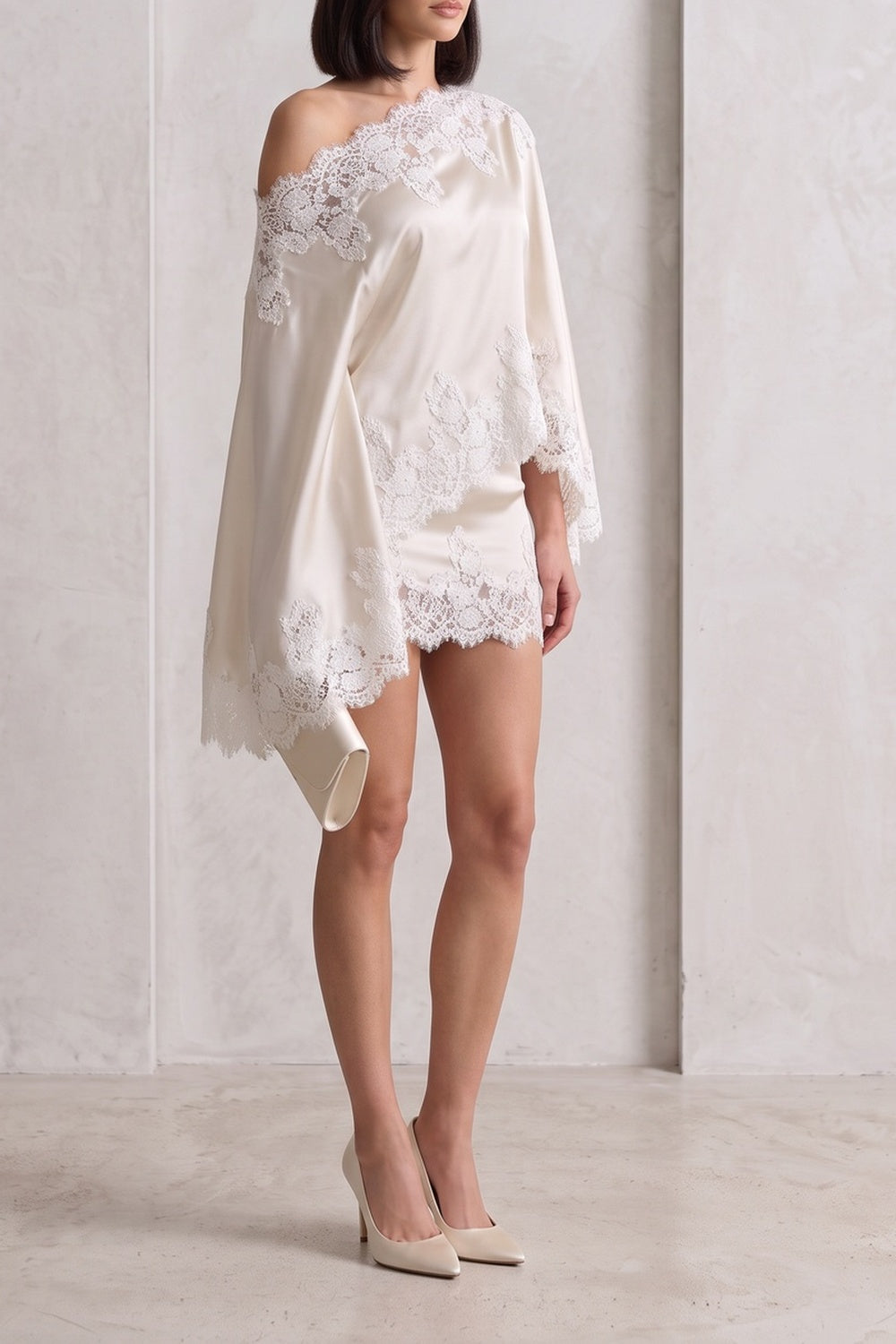 OFF-SHOULDER LACE SATIN CO-ORD SET FOR PARTY