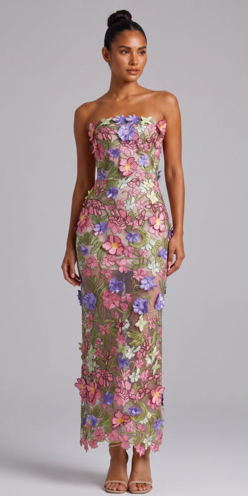 77cff898e73ba37f 3D FLORAL STRAPLESS MAXI DRESS WEDDING GUEST