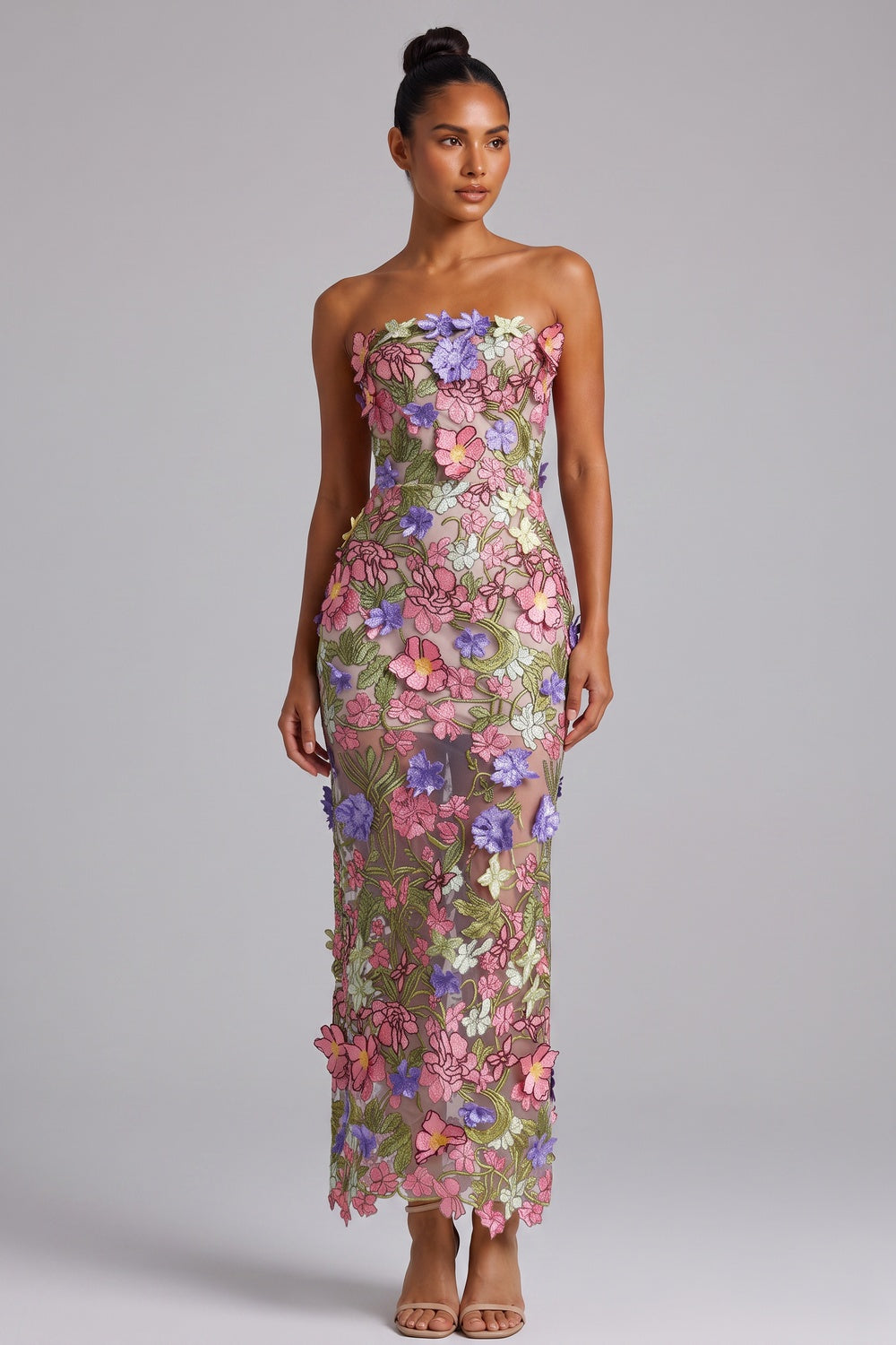 3D FLORAL STRAPLESS MAXI DRESS WEDDING GUEST