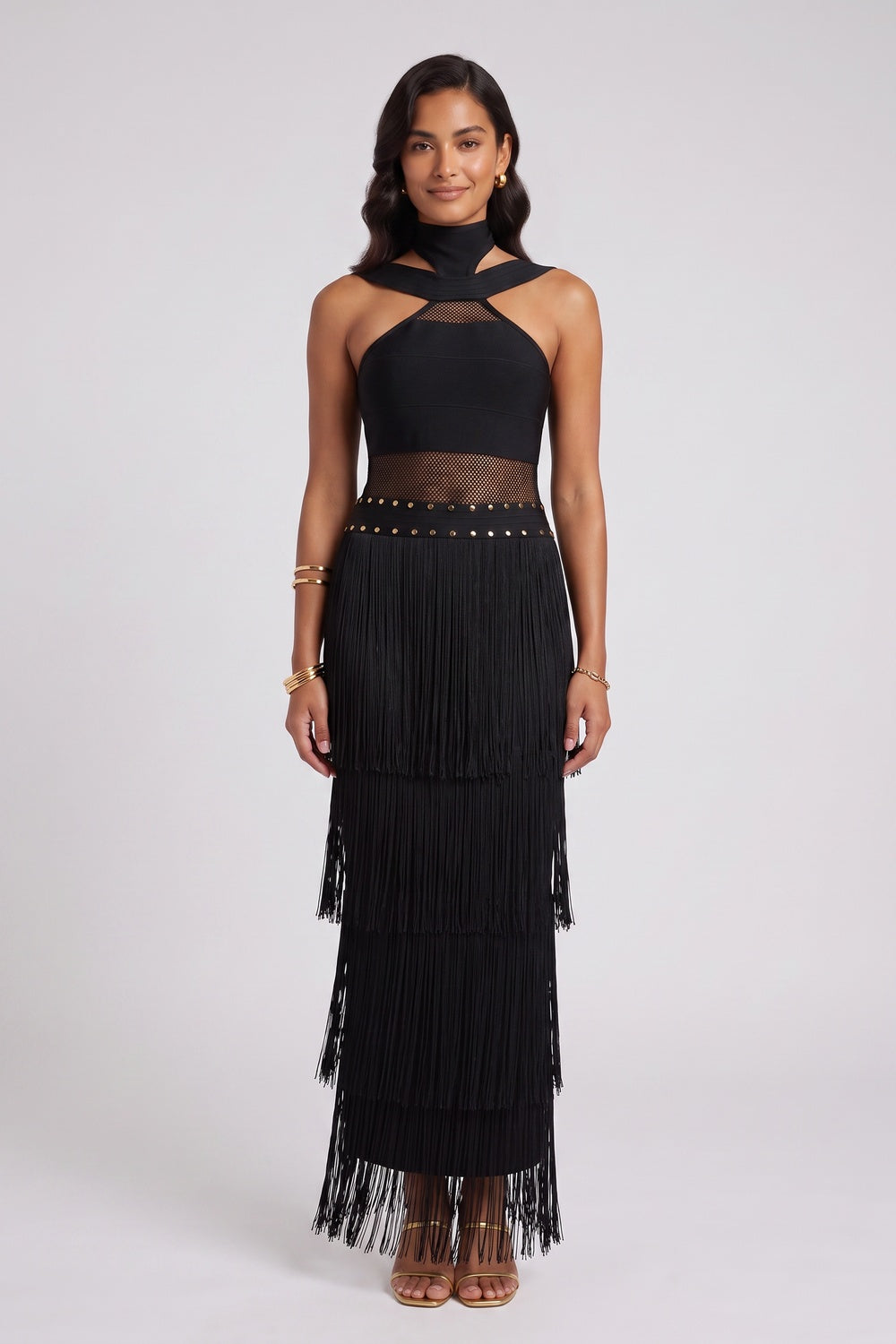 7814597aee5e87e5 BLACK BANDAGE KNIT COLUMN DRESS FOR EVENING
