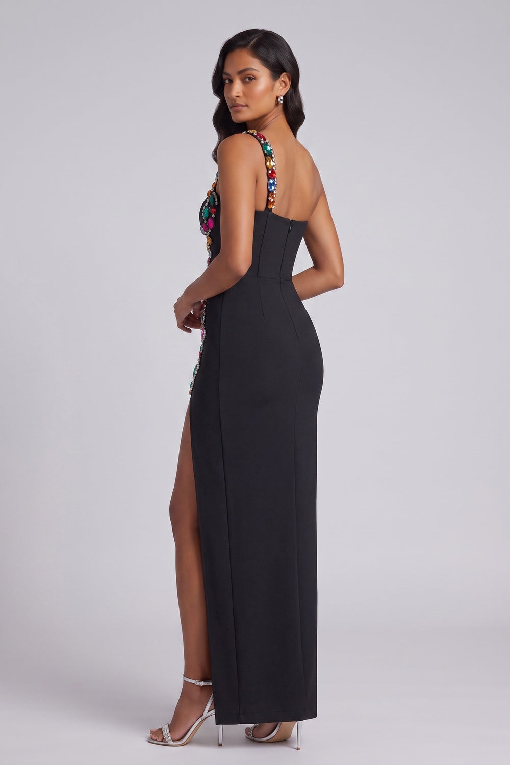 BLACK HEAVY STRETCH KNIT COLUMN GOWN