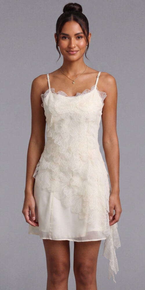 789439b300102e09 WHITE LACE RUFFLED MINI SLIP DRESS FOR PARTY