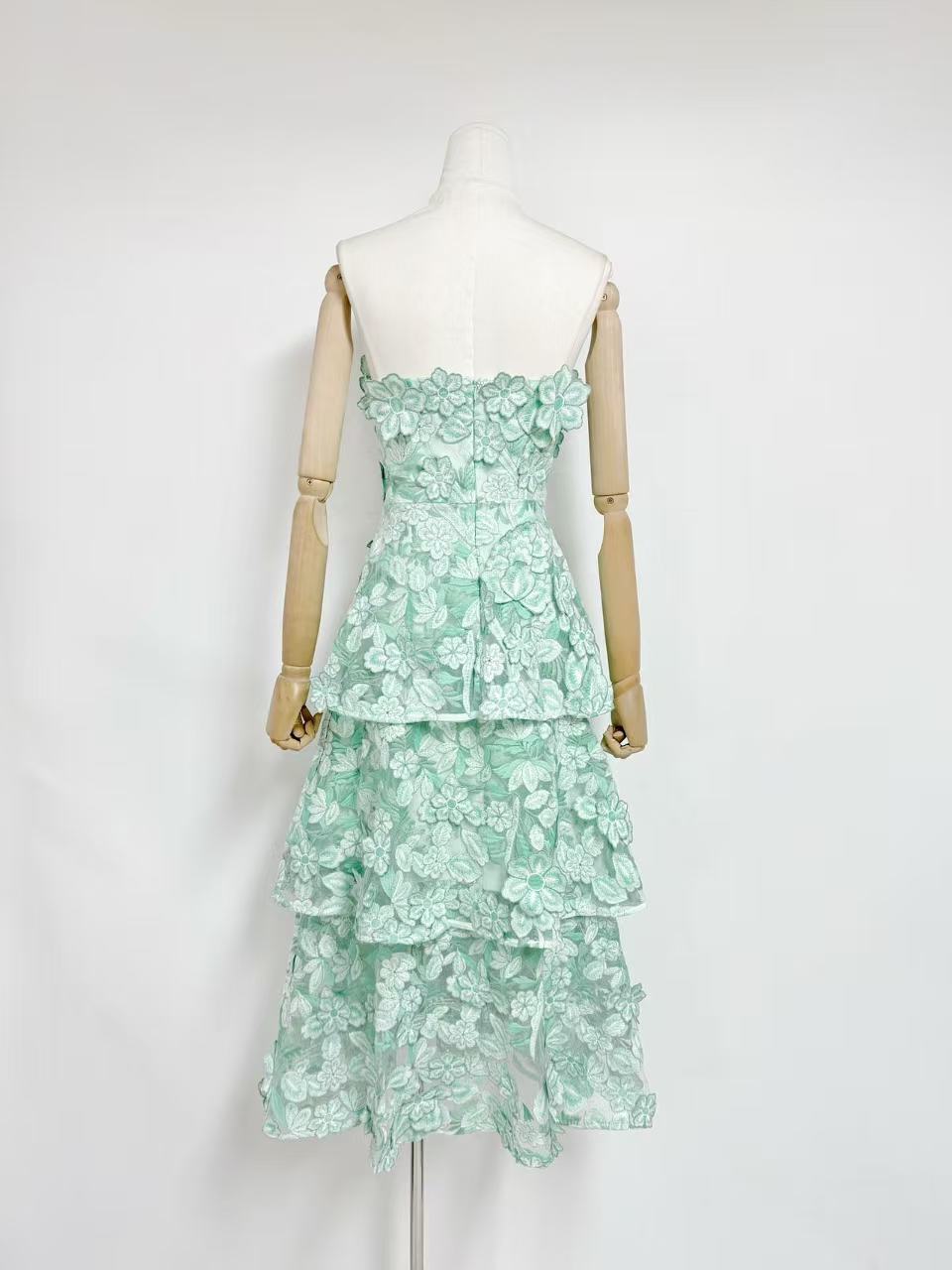 78eaf395459825938027c44f87aff07e MINT GREEN 3D FLORAL LACE A-LINE TIERED WEDDING GUEST DRESS