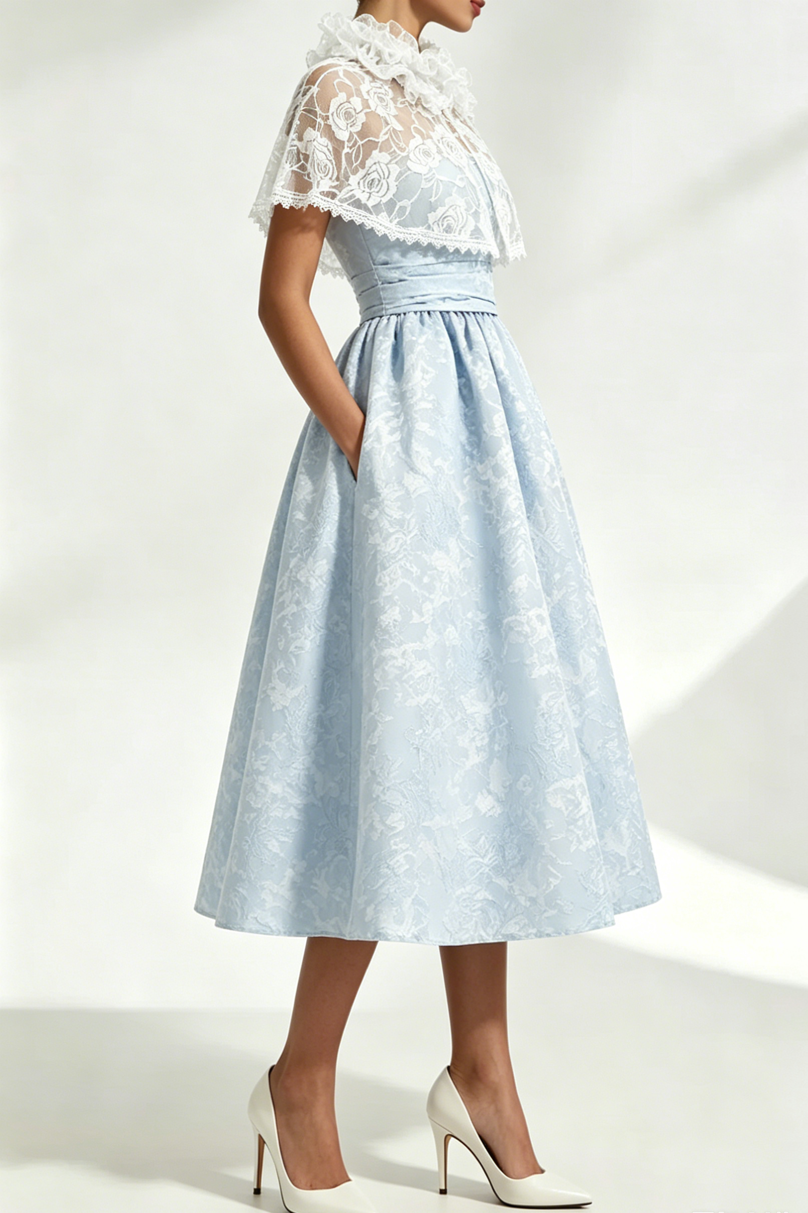 ELEGANT CAPE SAOIRSE MIDI DRESS - BLUE