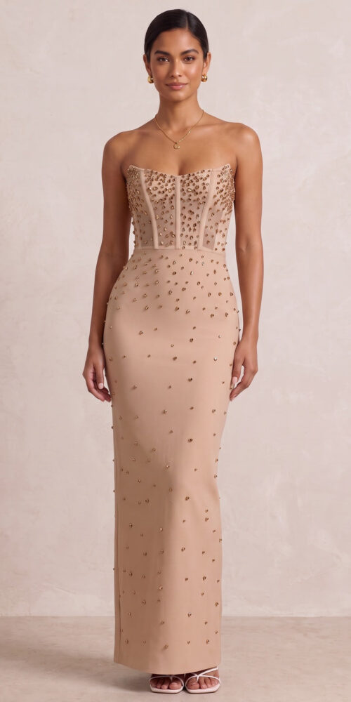 7a642c6c641cddad BEIGE STRAPLESS STUDDED MAXI GOWN